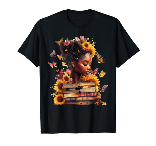 Queen Melanin Black Women Butterfly Sunflower Black History T-Shirt