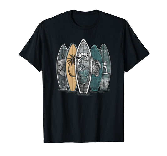 On Back Surfing Tropical Surfboards Vintage Surfboard Surfer T-Shirt