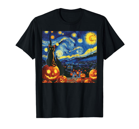Halloween Starry Night Cat Pumpkins Costume Men Women Kids T-Shirt