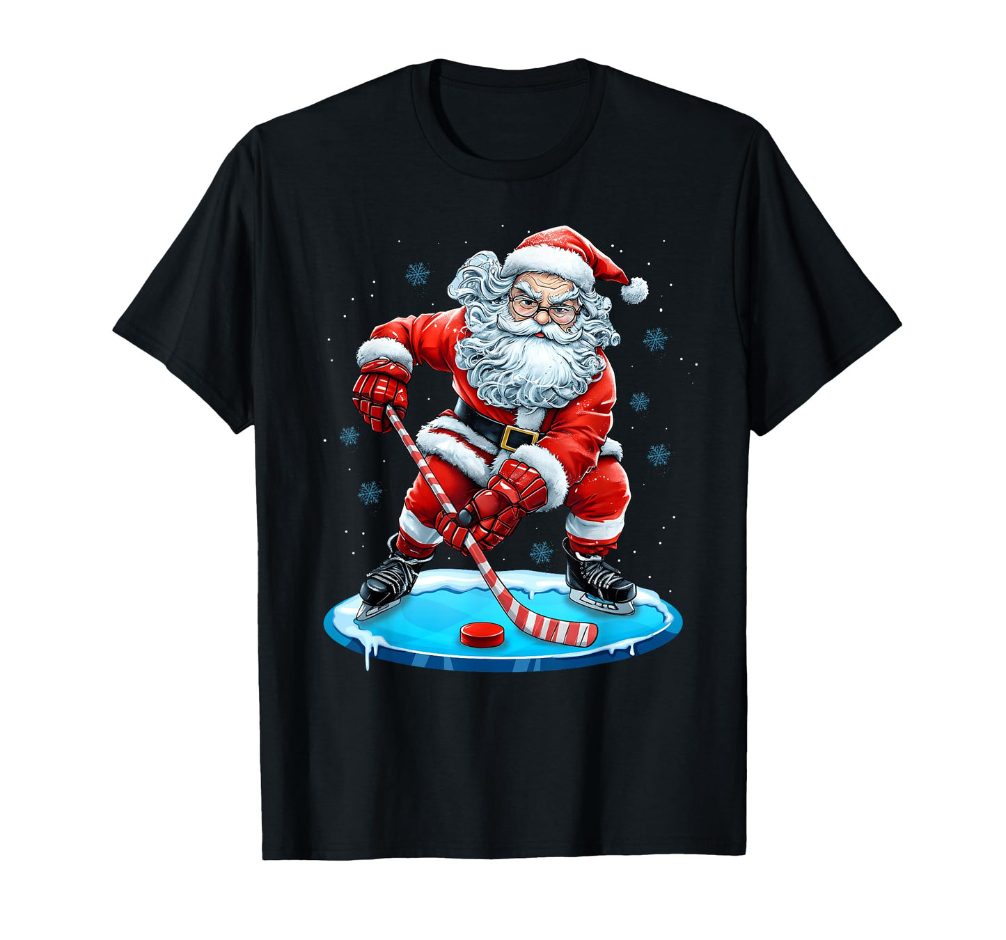 Funny Christmas Santa Playing Ice Hockey Xmas Sport T-Shirt