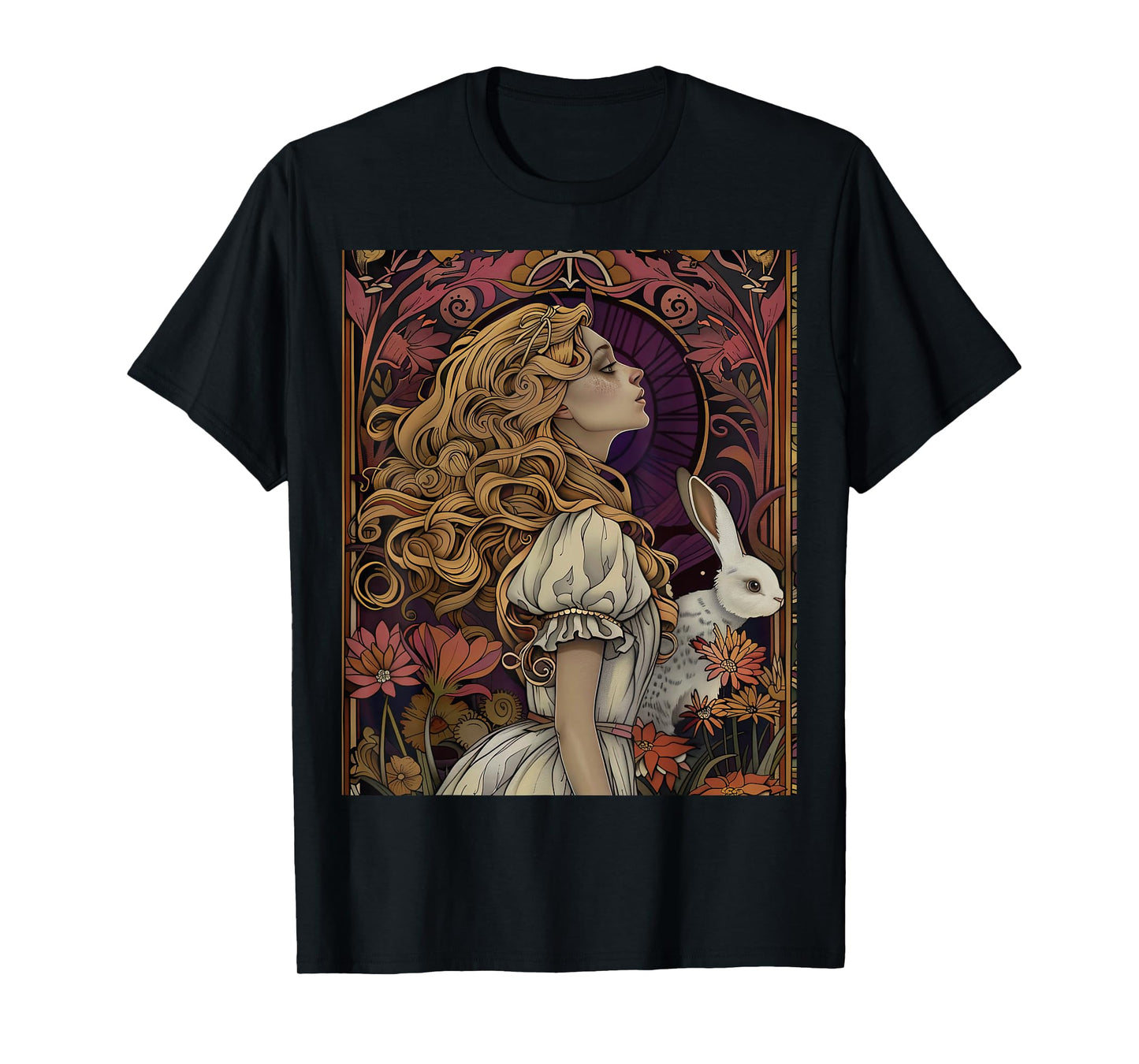 Alice in Wonderland Rabbit Fantasy Novel Vintage Art Nouveau T-Shirt