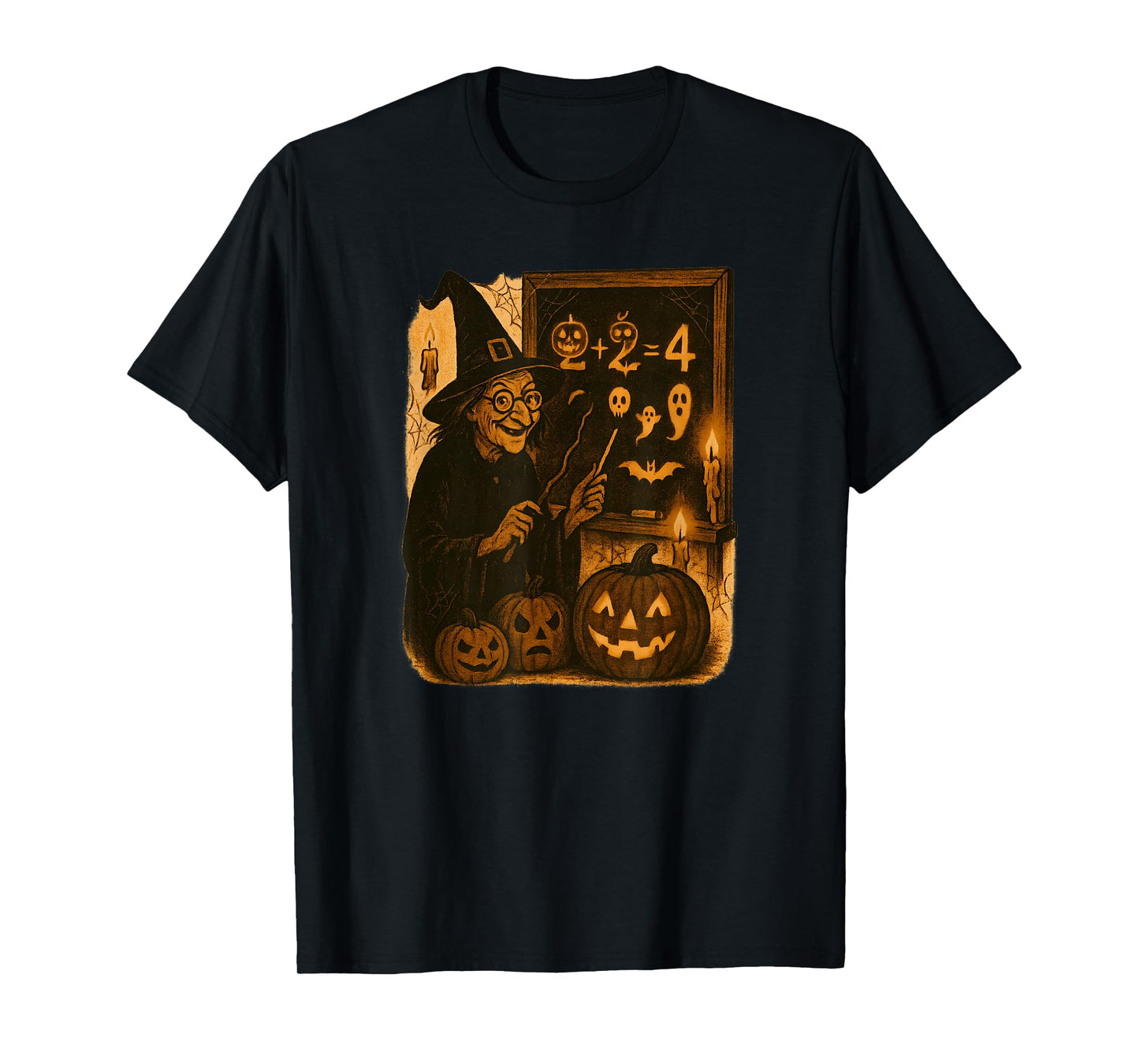 Vintage Teacher Witch Halloween Spooky Chalkboard Math T-Shirt