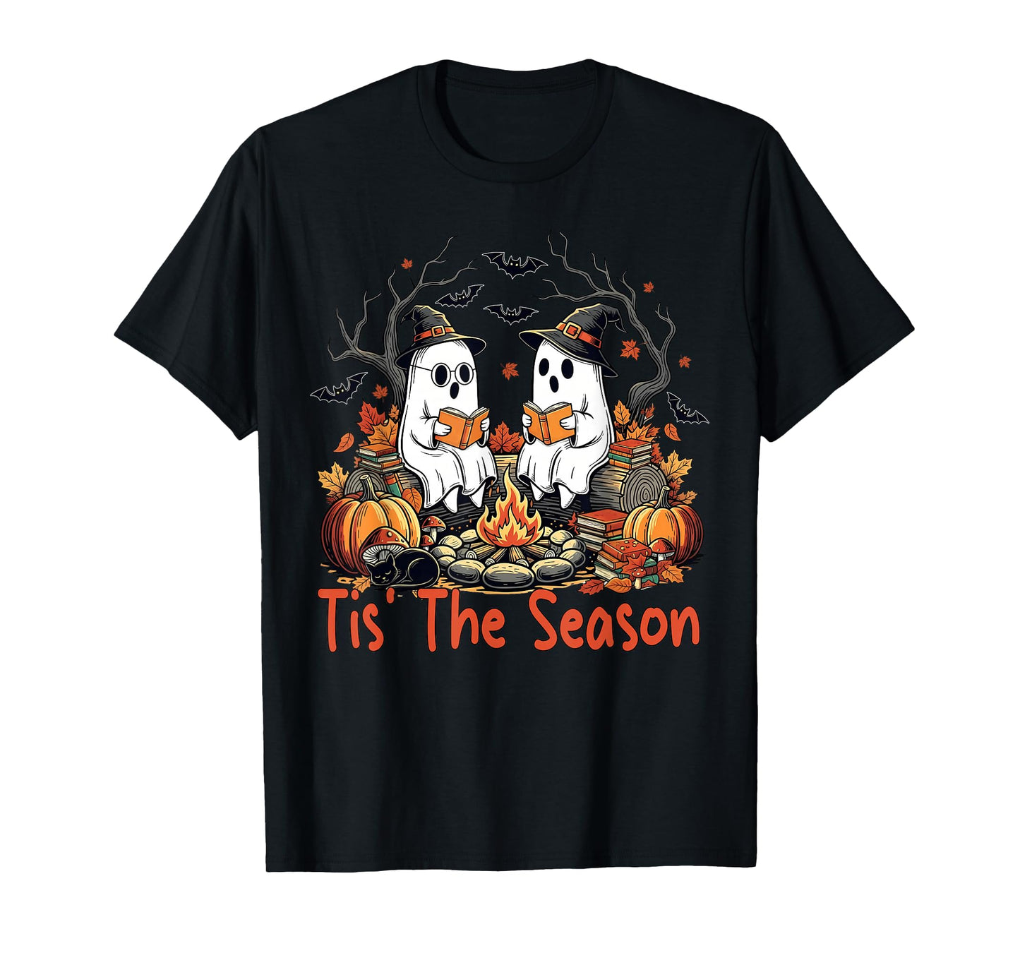 Tis' The Season Ghost Reading Books Halloween Teacher Kids T-Shirt