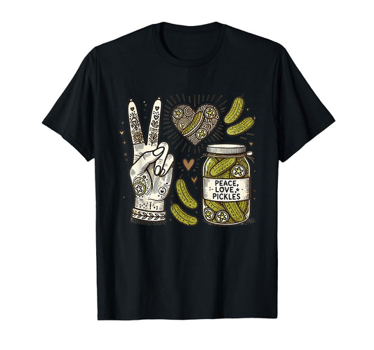 Groovy Peace Love & Pickles A Retro Delight for Food Lovers T-Shirt