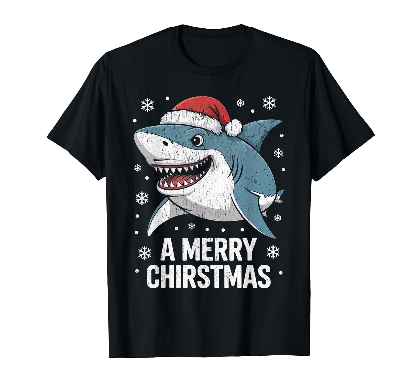 A Merry Christmas Funny Shark Santa Hat T-Shirt