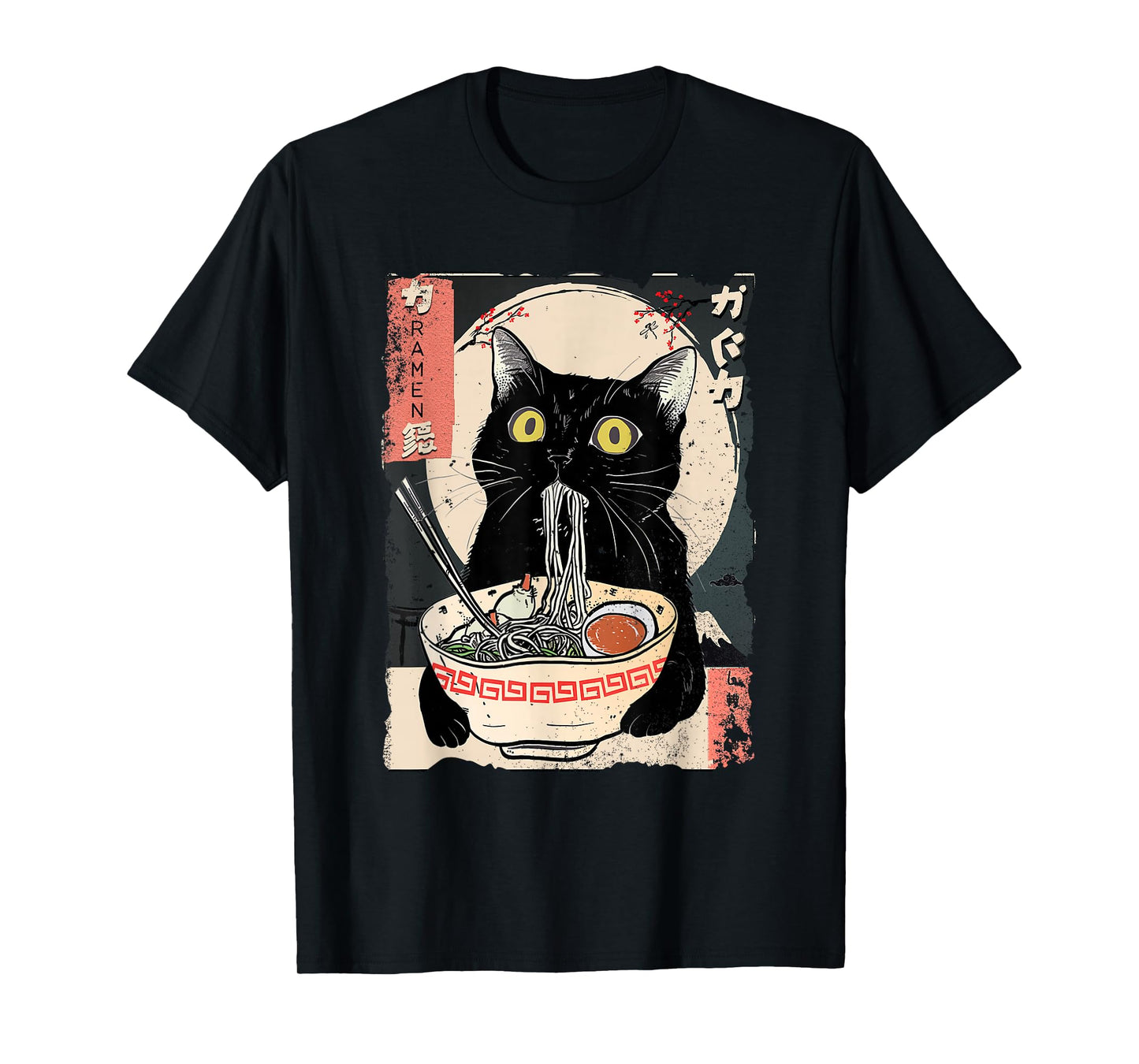 Kawaii Cat Eating Ramen Noodles Funny Anime Gift Girls Teens T-Shirt