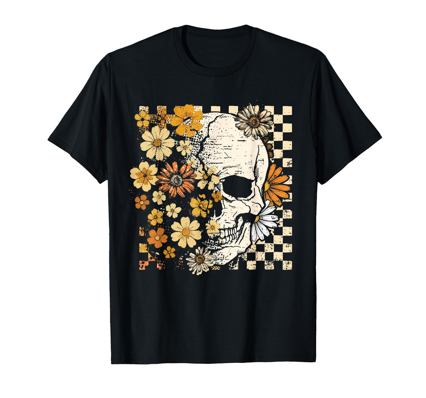 Vintage Skull Flower Halloween Fall Thankgiving Costume T-Shirt