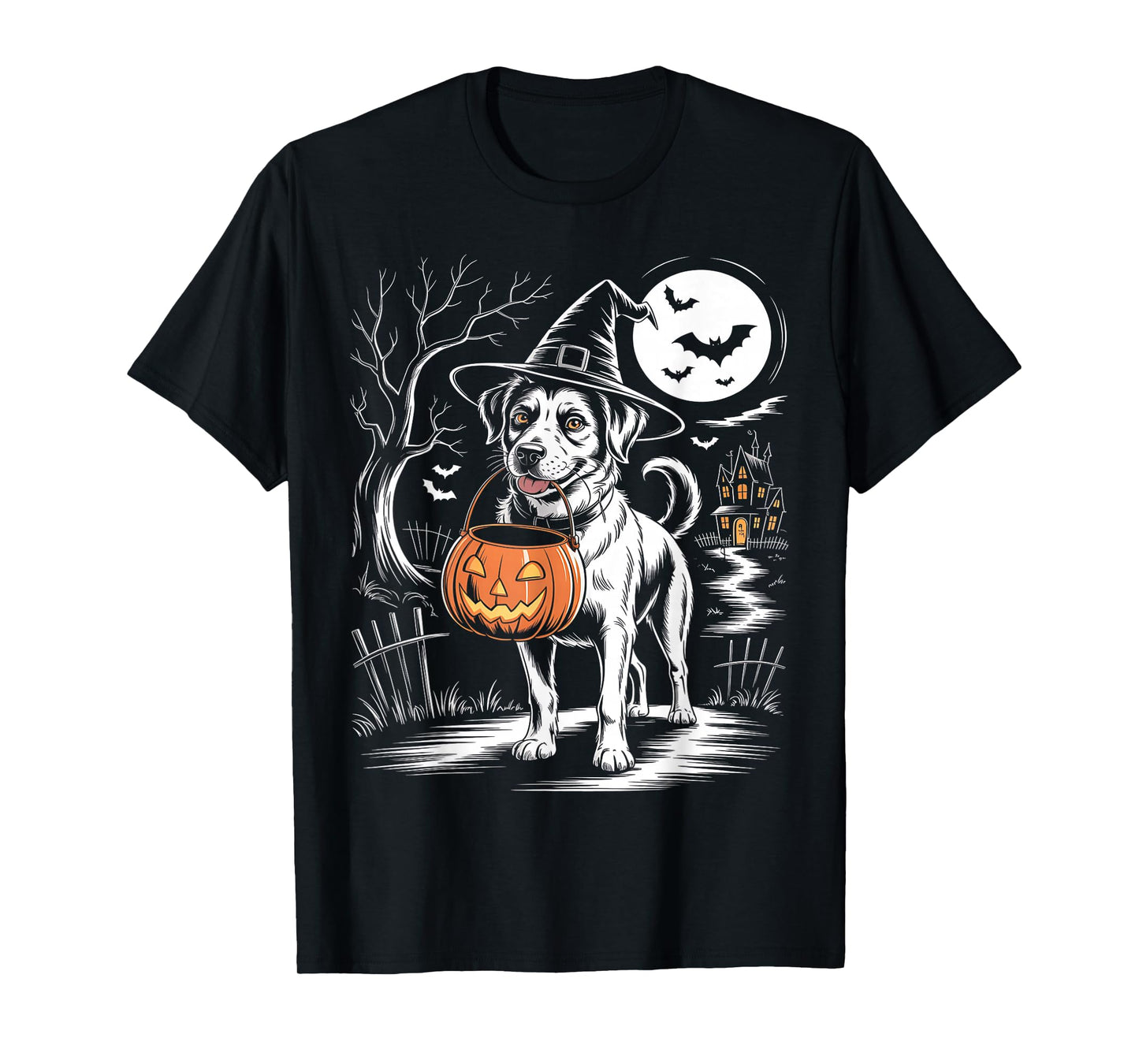 Vintage Witch Dog with Pumpkin Scary Dog Halloween T-Shirt
