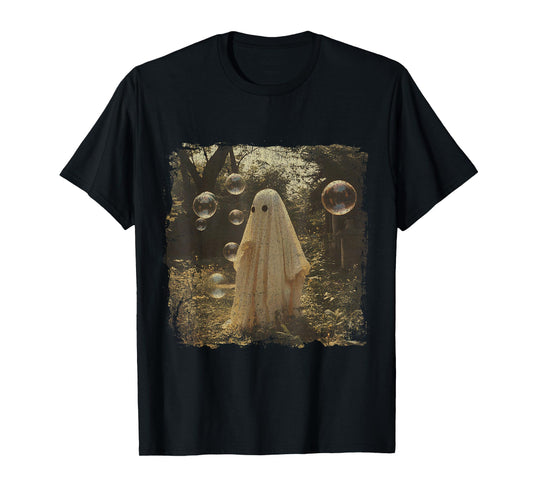 Cute Vintage Ghost in Forest with Bubbles Aesthetic T-Shirt