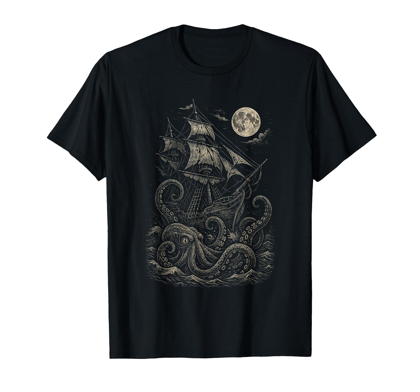 Vintage Pirate Ship Attacked by Sea Monster Kraken T-Shirt