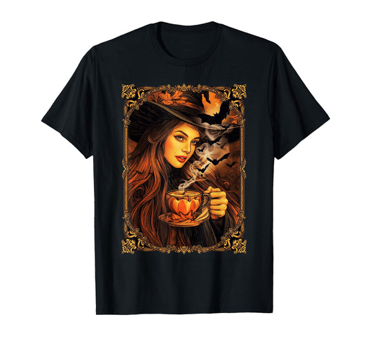 Vintage Halloween Witch Pumpkin Spice Latte Syrup Creamer T-Shirt