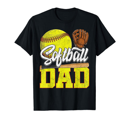 Dad Softball -Yellow Softball Dad Love Softball Player T-Shirt