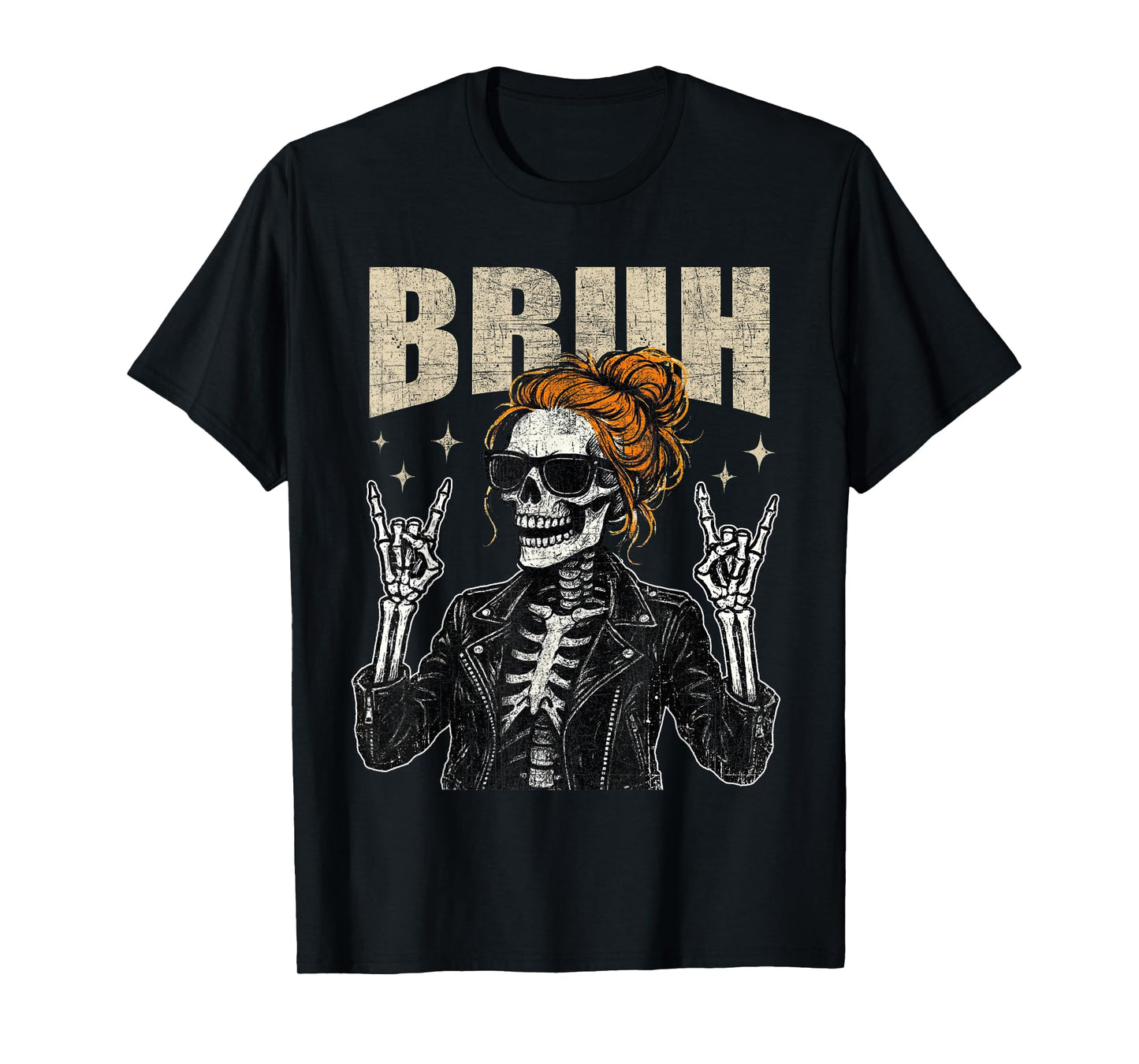 Bruh Spooky Rock Skeleton Halloween customes Women Girls T-Shirt