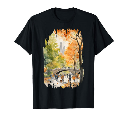Central Park New York Painting Watercolor Art Vintage Travel T-Shirt
