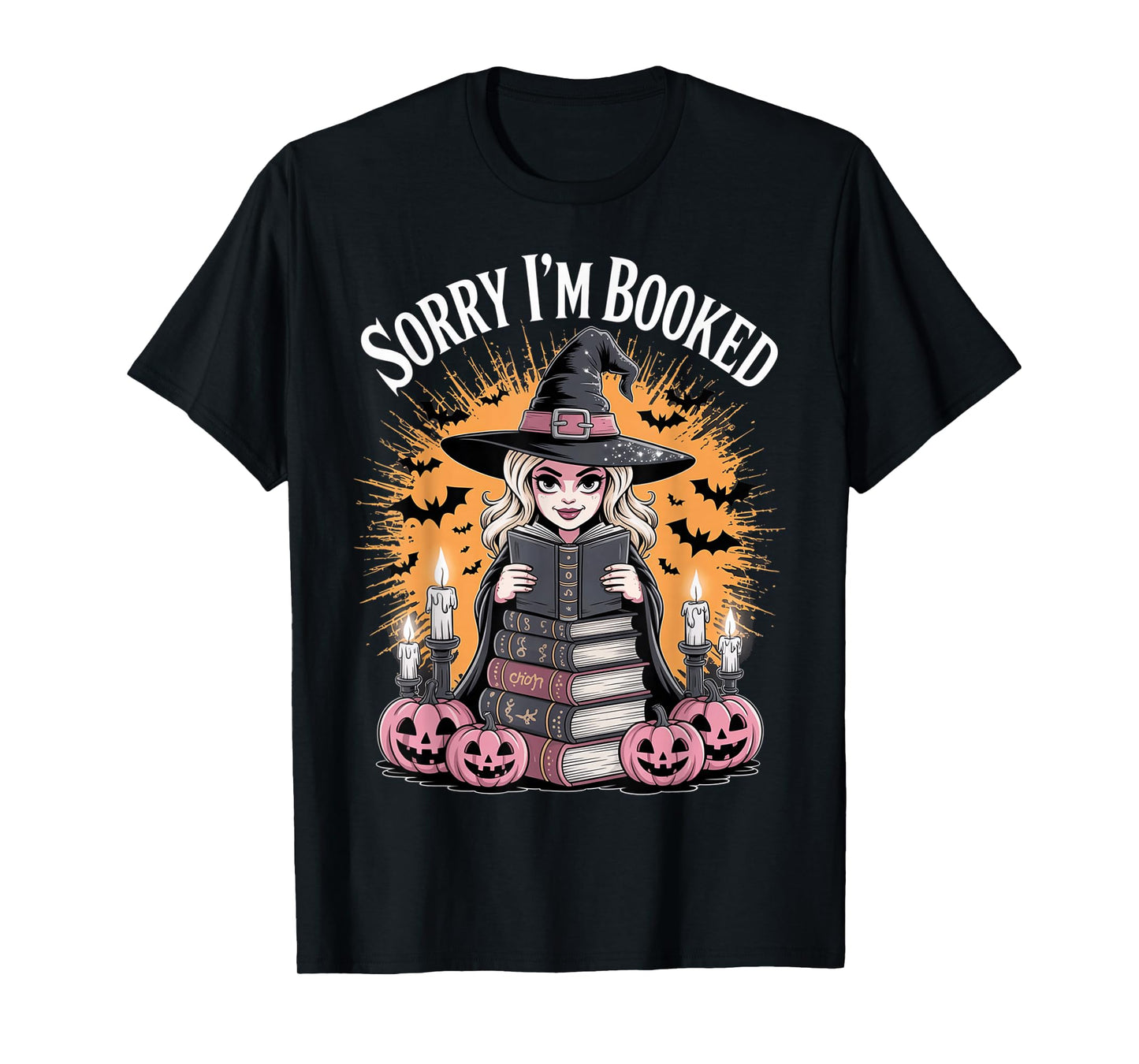 Halloween Book Lover Blonde Witch Spellbooks Booked Reading T-Shirt