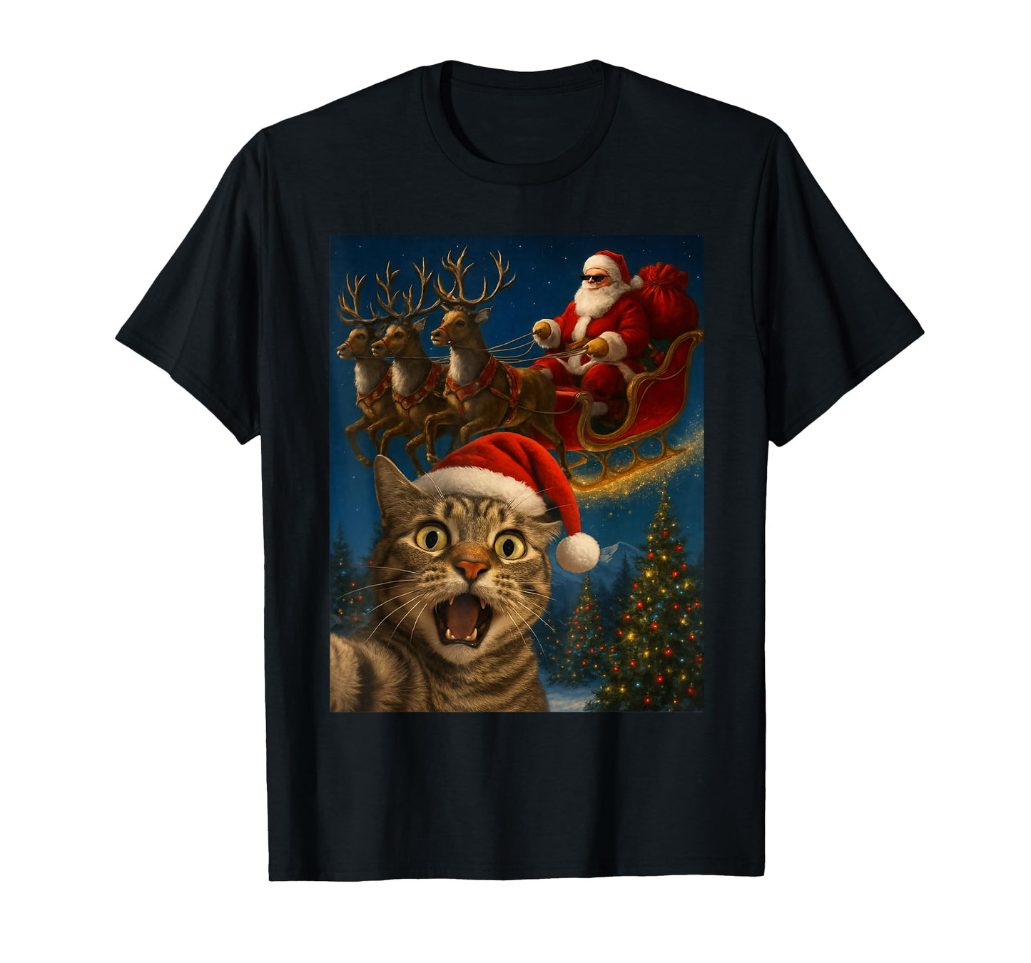 Cat Selfie Santa Claus Christmas Xmas Funny Cats T-Shirt