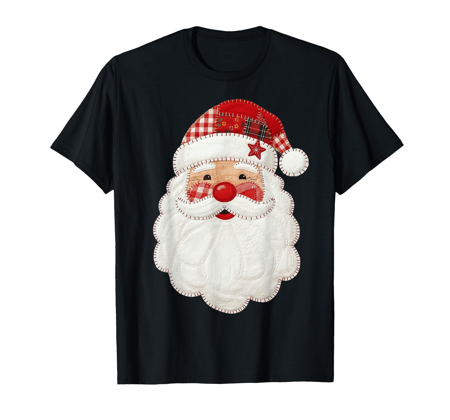 Cute Patchwork Santa Claus Christmas Xmas Men Women Kid Gift T-Shirt