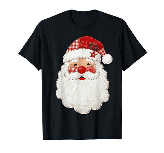 Cute Patchwork Santa Claus Christmas Xmas Men Women Kid Gift T-Shirt