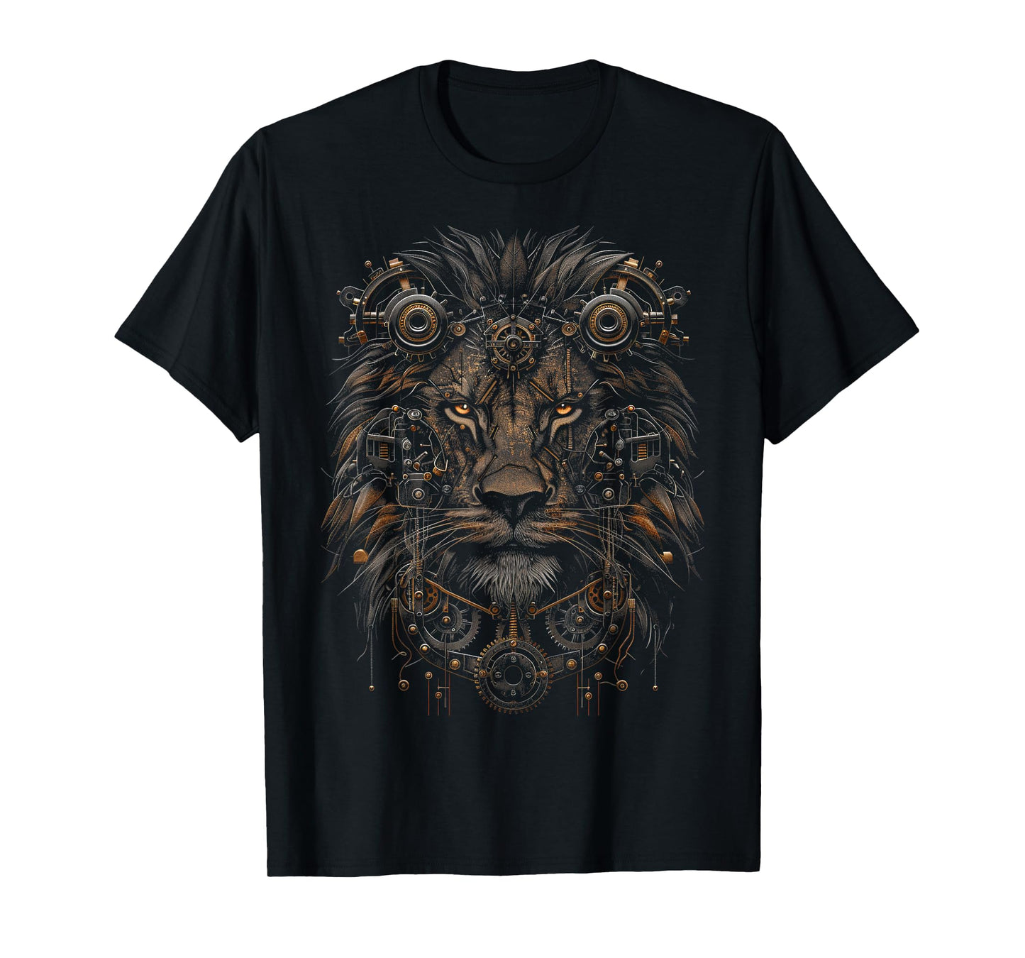 Steampunk Lion Bronze And Black Artwork Graphic T-Shirt