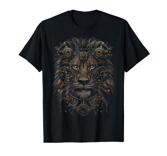 Steampunk Lion Bronze And Black Artwork Graphic T-Shirt