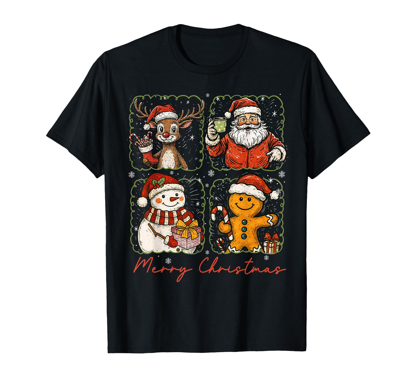 Merry Christmas Santa Reindeer Snowman Family Men Women Kids T-Shirt