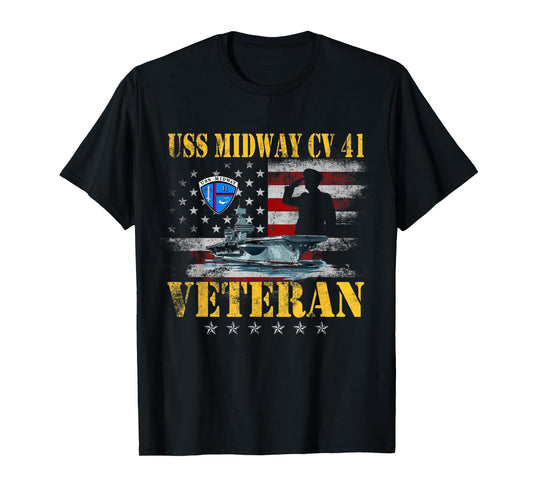 USS Midway CV 41 Aircraft Carrier Veteran US Flag Patriotic T-Shirt