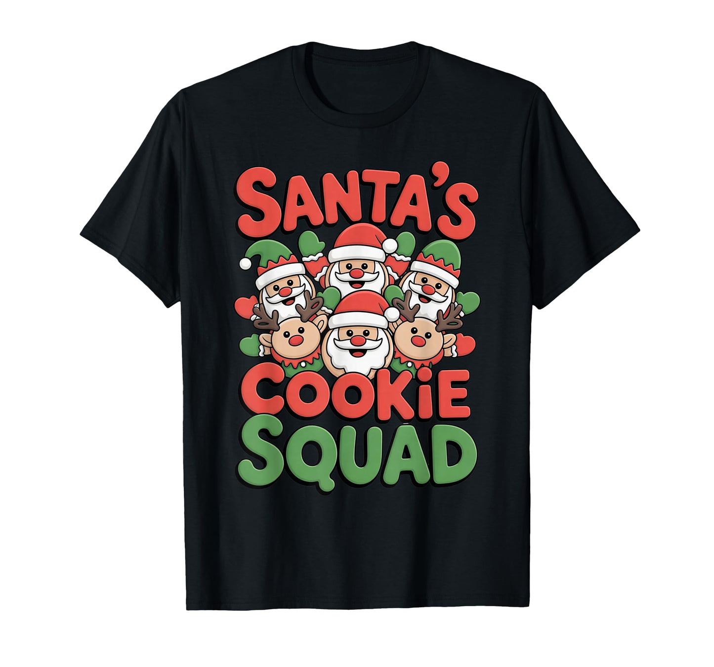 Santa Cookie Squad Christmas Humor Crew Reindeer Faces Funny T-Shirt