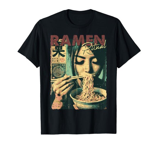 Japanese Woman Ramen Ritual Poster Art Food Women Girls Kids T-Shirt