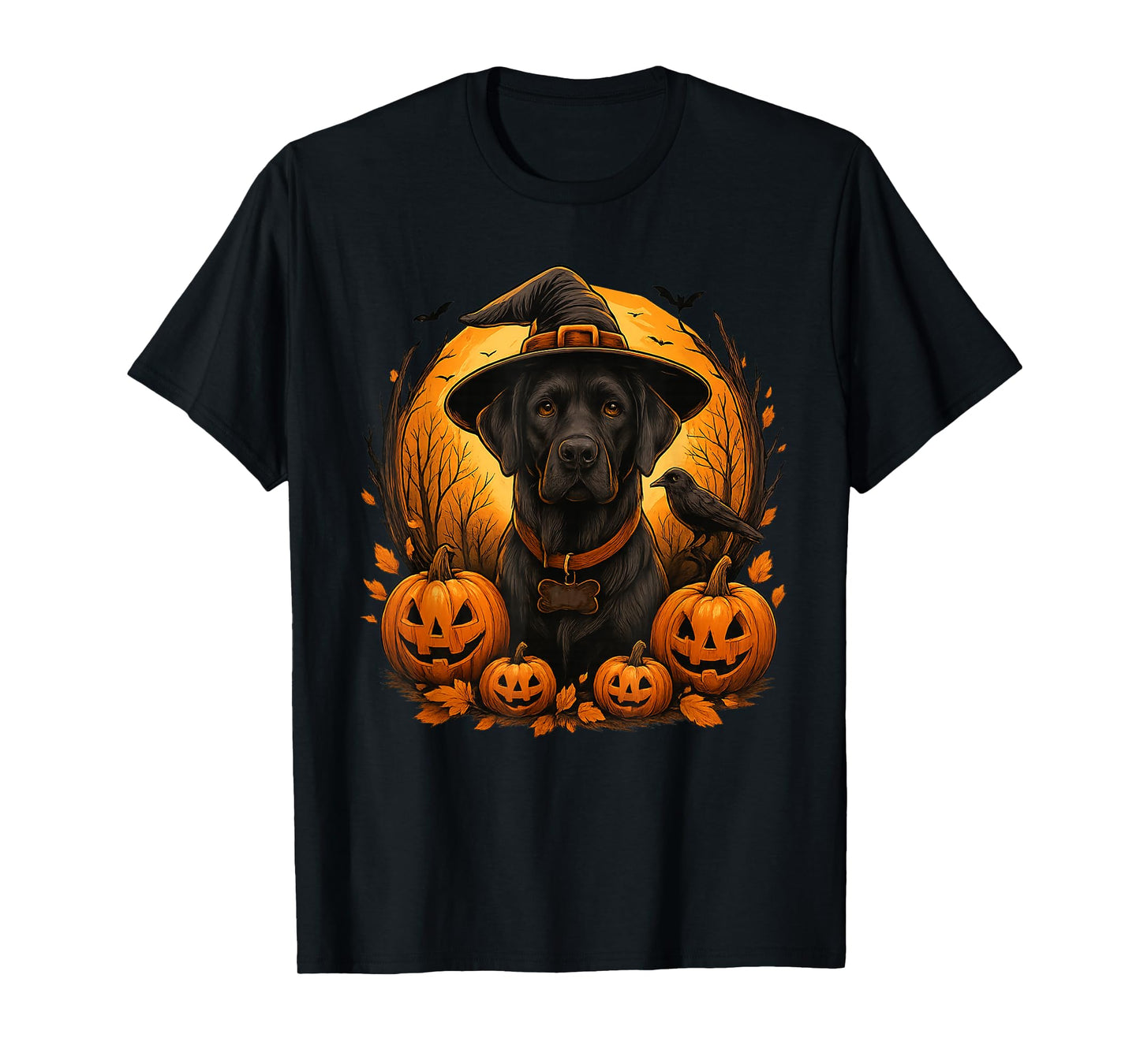 Black Lab Halloween Witch Hat Labrador Dog Pumpkin T-Shirt