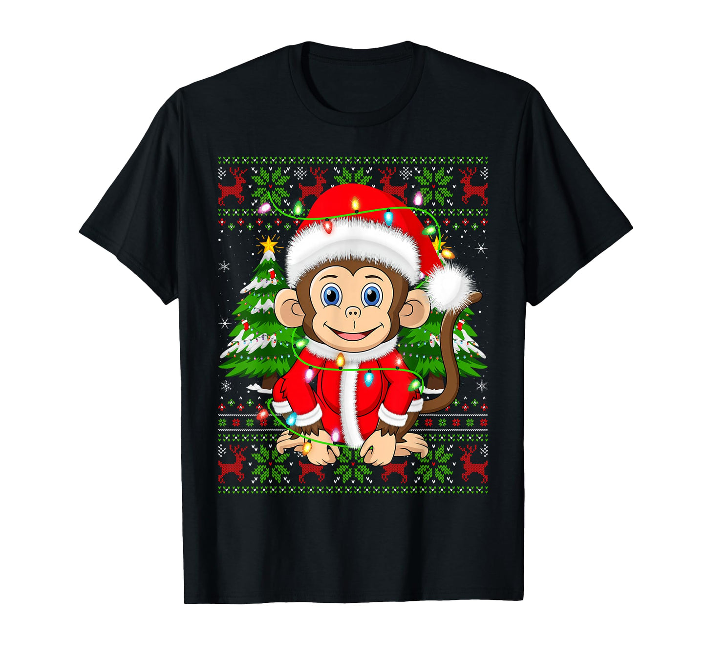 Monkey Christmas Lights Santa Costume Ugly Xmas Sweaters T-Shirt