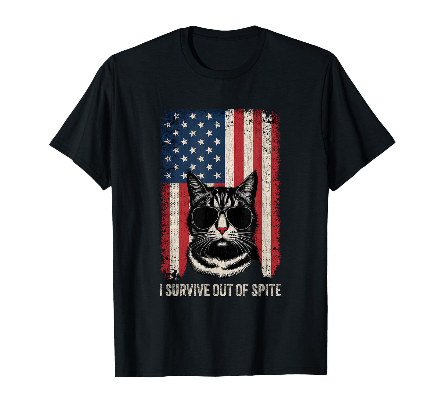 Surviving Purely Out Of Spite Vintage USA Flag Funny Cat T-Shirt for Men Women