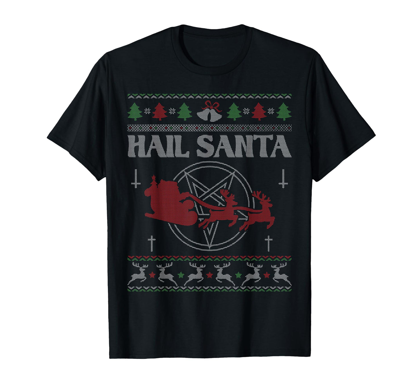 Hail Santa Metal Pagan Solstice Ugly Christmas Pentagram T-Shirt