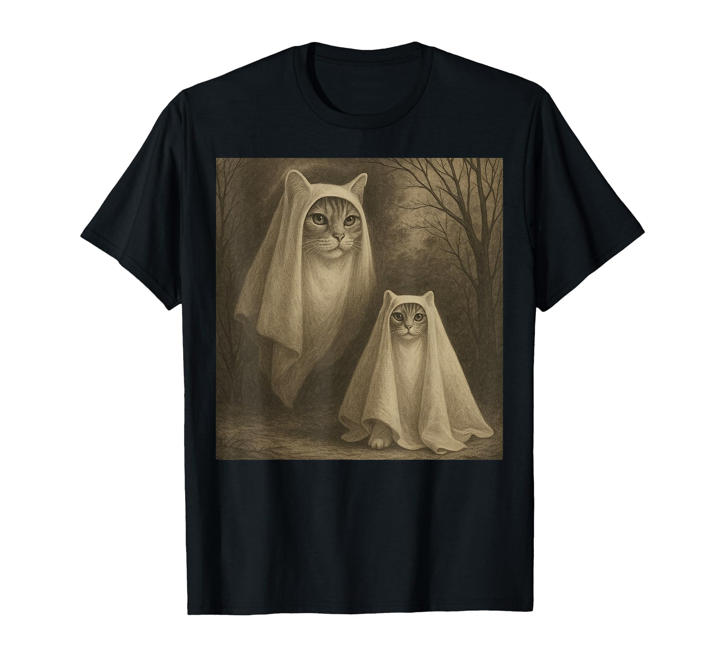 Funny Halloween Ghost Cat Meme Witch Vintage Ghost Kitten T-Shirt