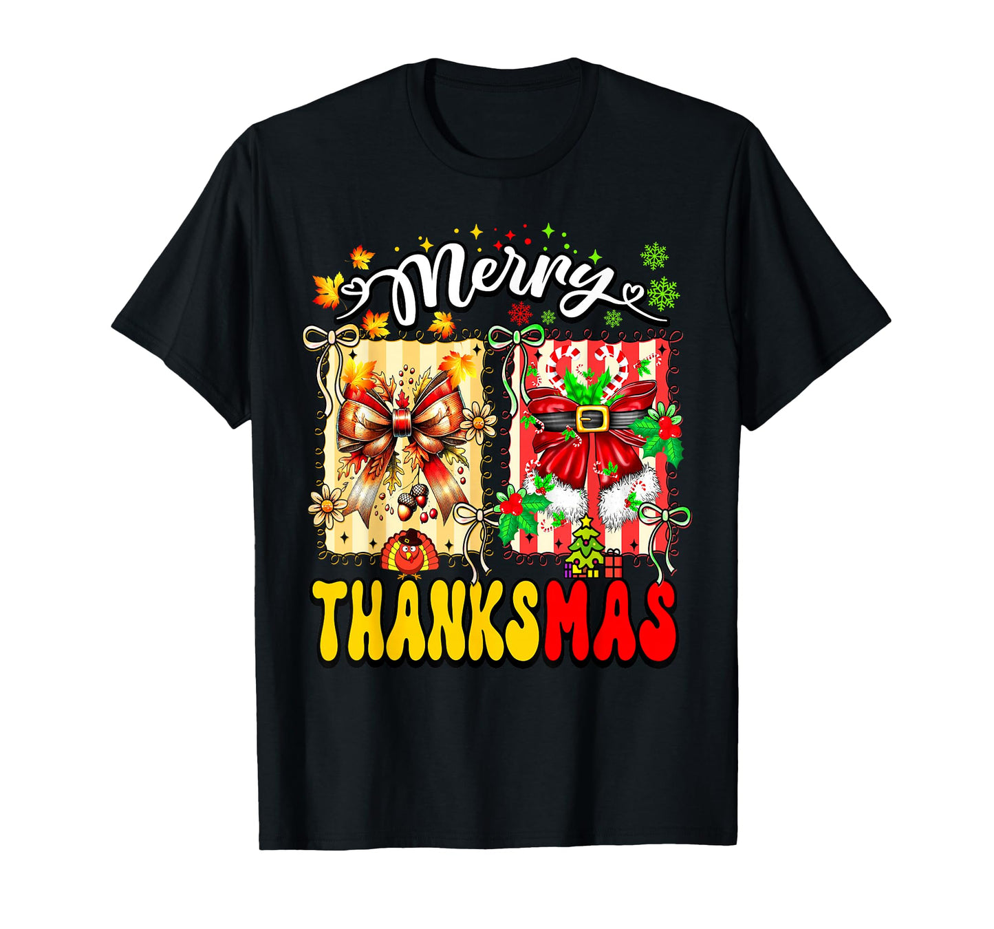 Merry ThanksMas Thanksgiving Christmas Coquette Bow Candy T-Shirt
