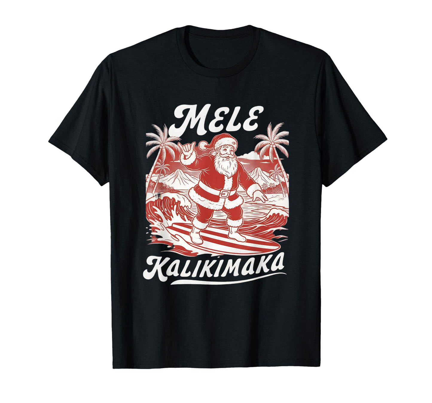 Mele Kalikimaka Shirt Hawaiian Christmas Surfing Santa T-Shirt