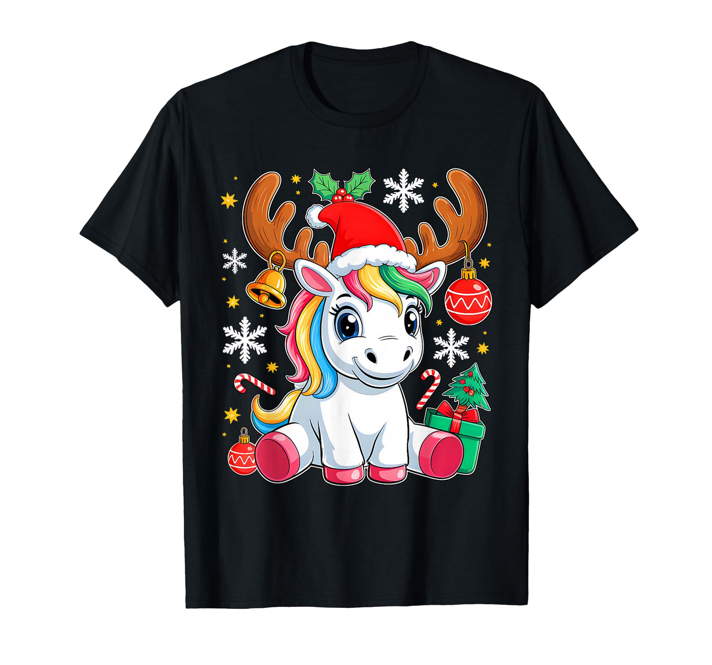 Cute Christmas Girls Women Xmas Unicorn Deer Xmas Squad T-Shirt