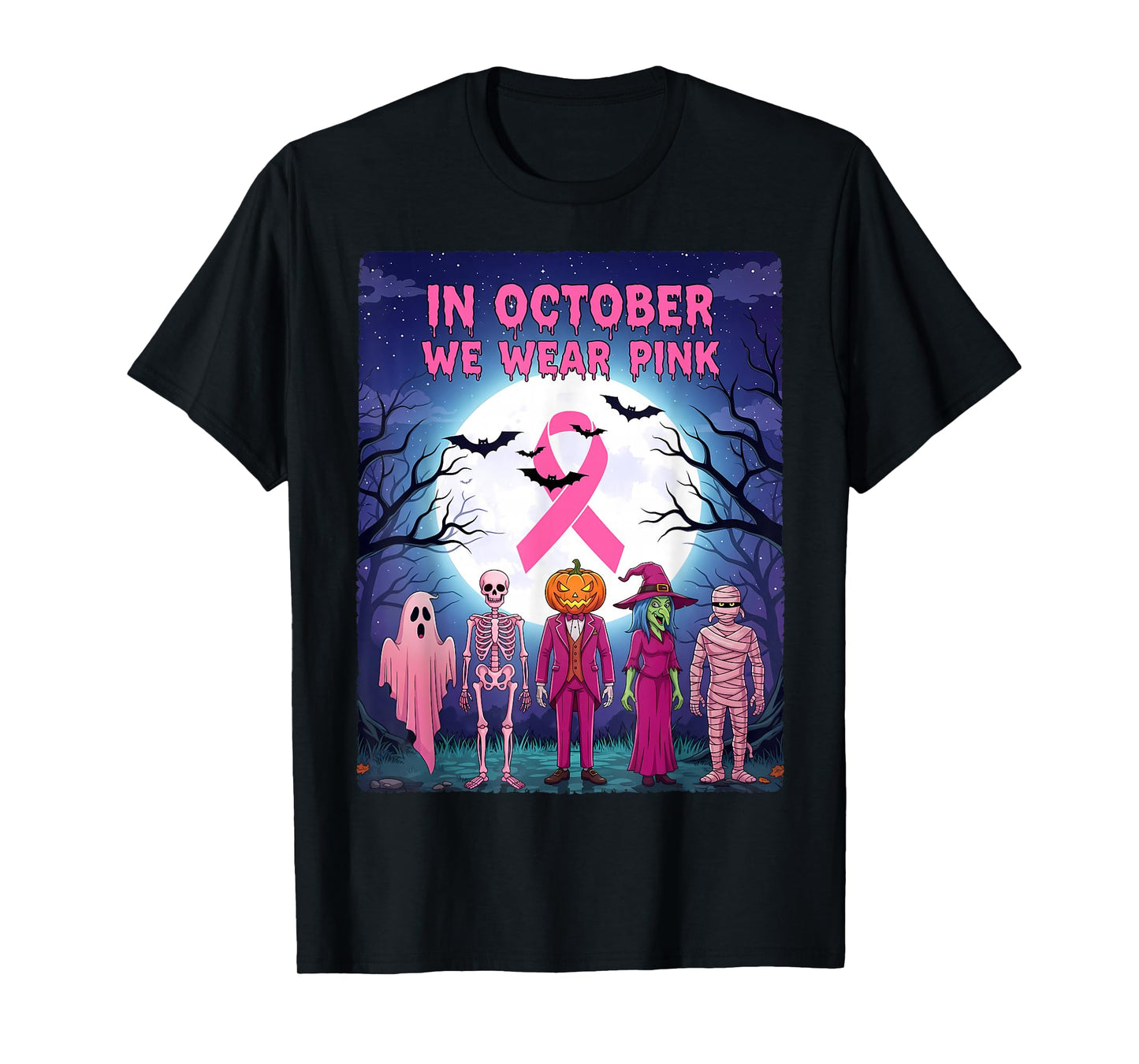Halloween in October We Wear Pink Breast Cancer Awareness T-Shirt