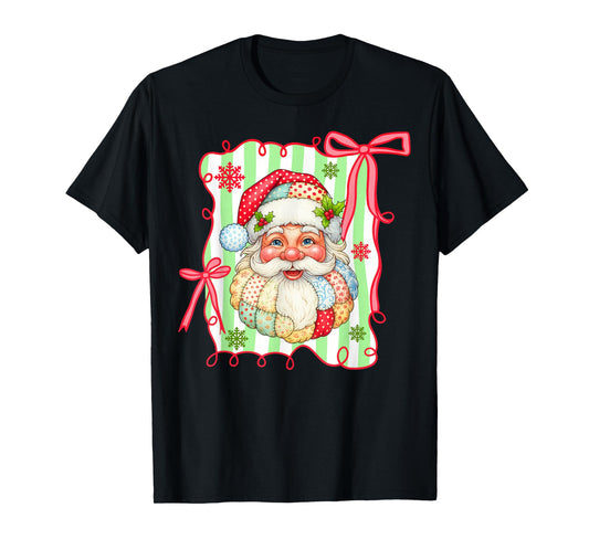 Retro Graphic Patchwork Santa Claus Christmas Preppy T-Shirt