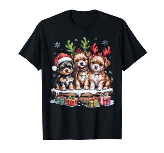 Cute Yorkipoo Christmas Puppies Dog Lovers Funny Holiday T-Shirt