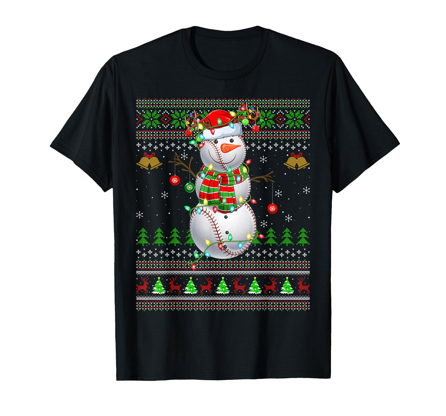 Baseball Snowman Ugly Christmas Sweaters Sports Player Xmas T-Shirt