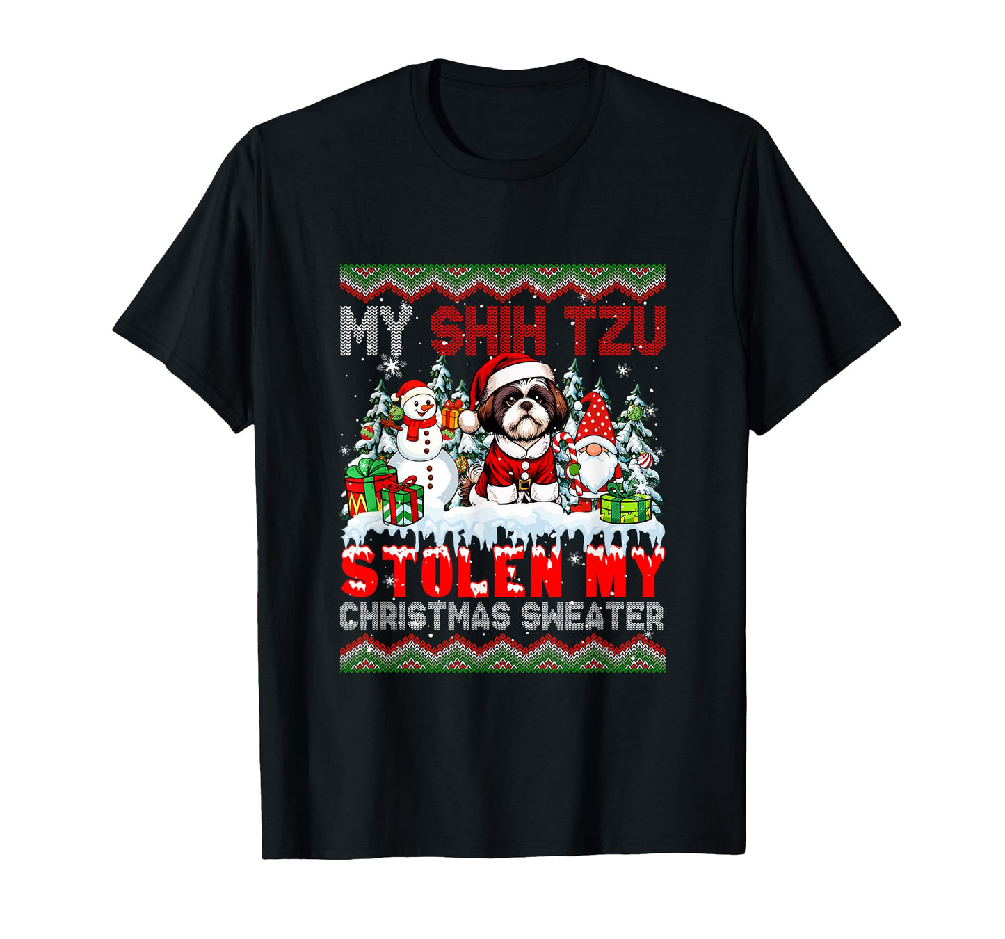 My Shih Tzu Stolen My Christmas Sweater Santa Dog Gnome T-Shirt