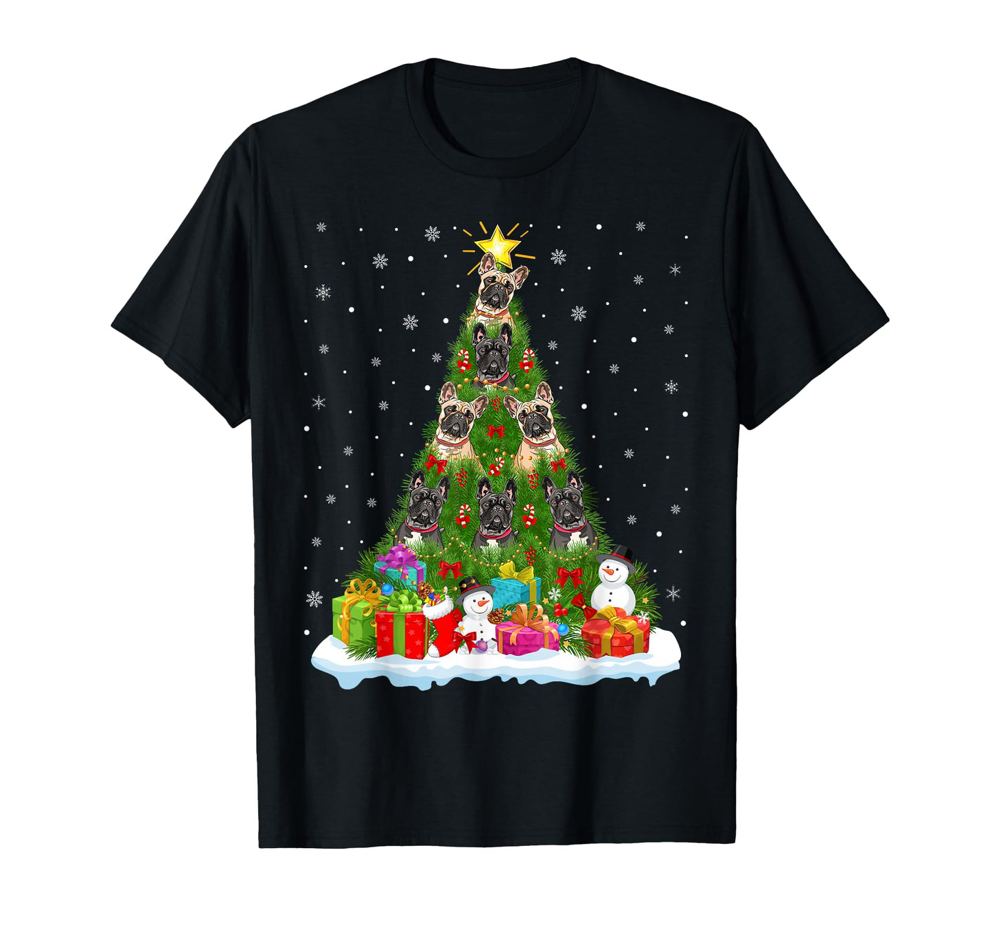 French Bulldog Christmas Tree Holiday Decor Xmas Lights T-Shirt