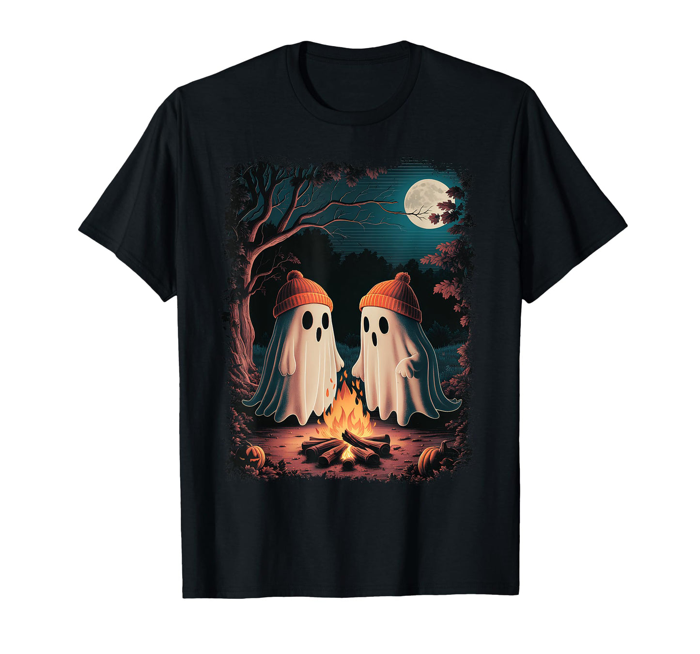 Vintage Ghost Camping Campfire Gothic Halloween Men Women T-Shirt