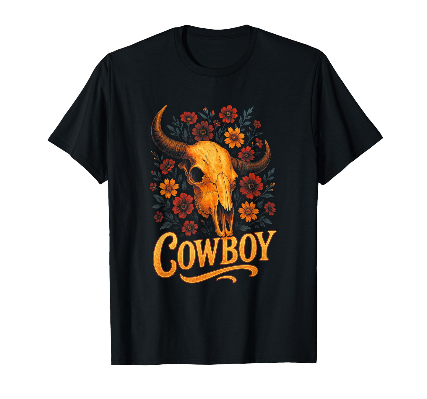 Cowboy - Vintage Skull Western Flowers T-Shirt