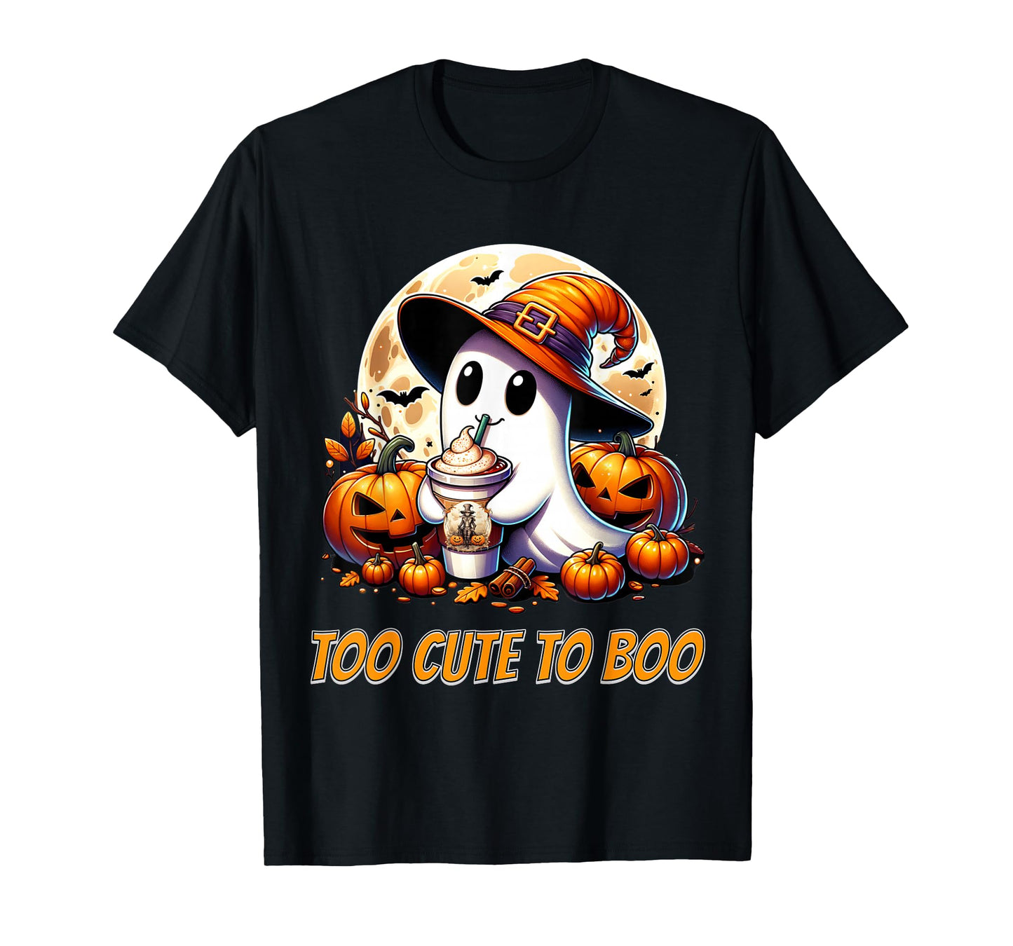 Too Cute to Boo Ghost Funny Halloween Pumpkin Design T-Shirt