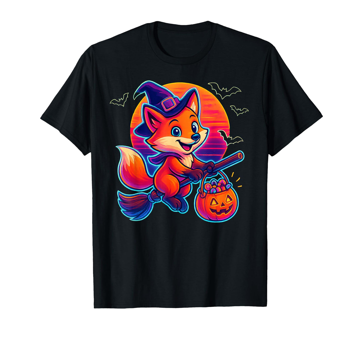 Cute Fox Witch Pumpkin Halloween Costume Boys Girls T-Shirt