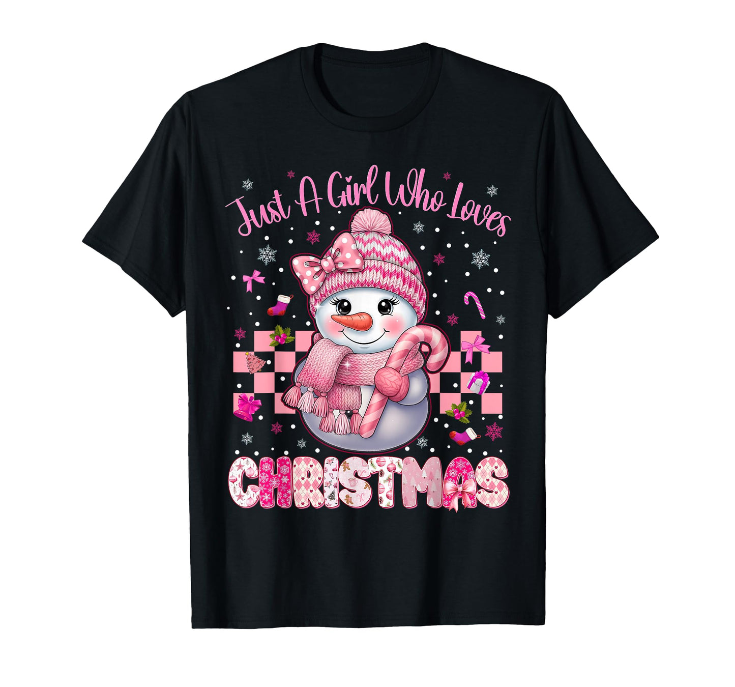 Just A Little Girl Who Loves Christmas Pink Snowman Girl T-Shirt