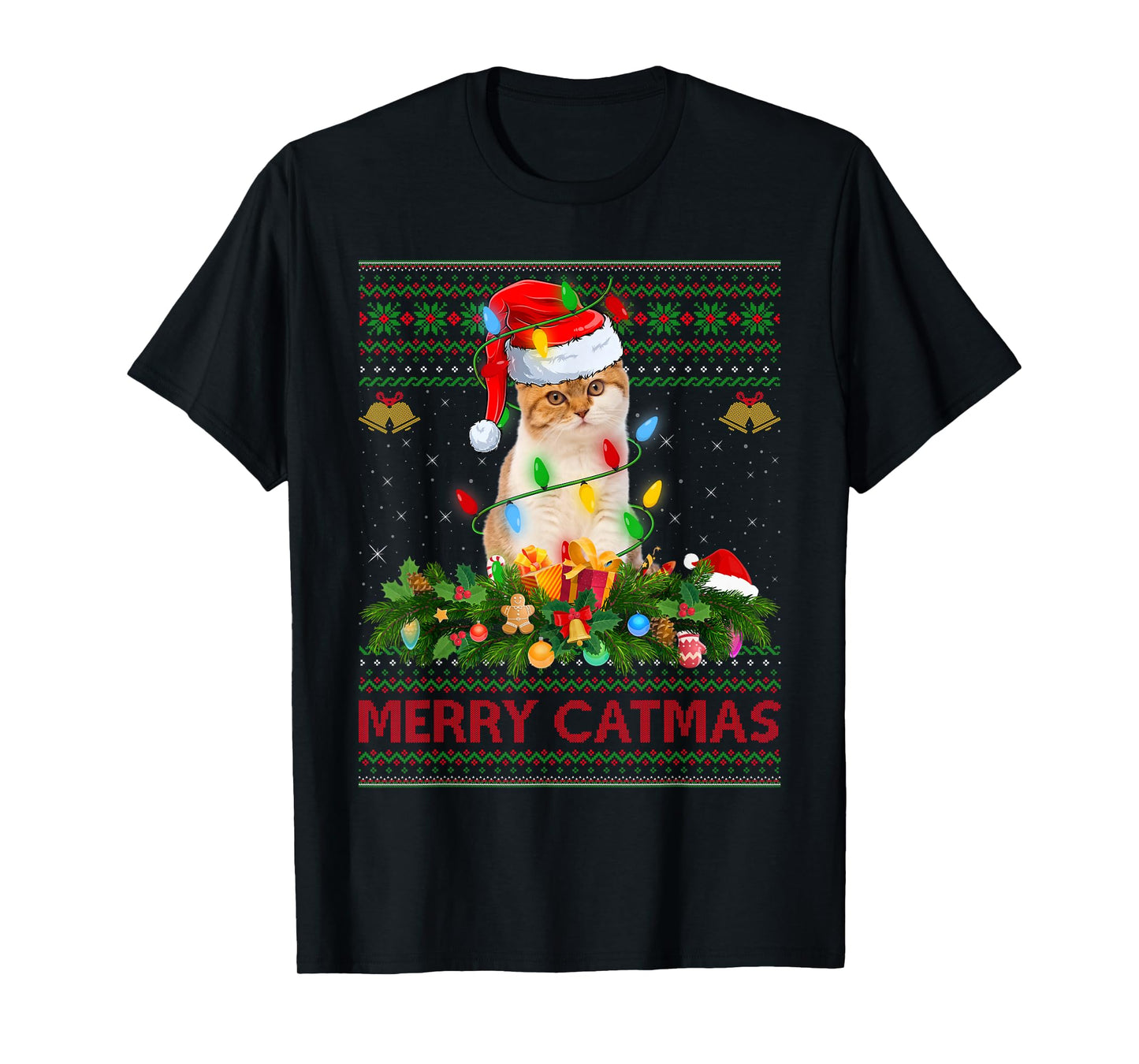 Cat Ugly Christmas Sweaters Funny Pet Cat Lover Merry Catmas T-Shirt