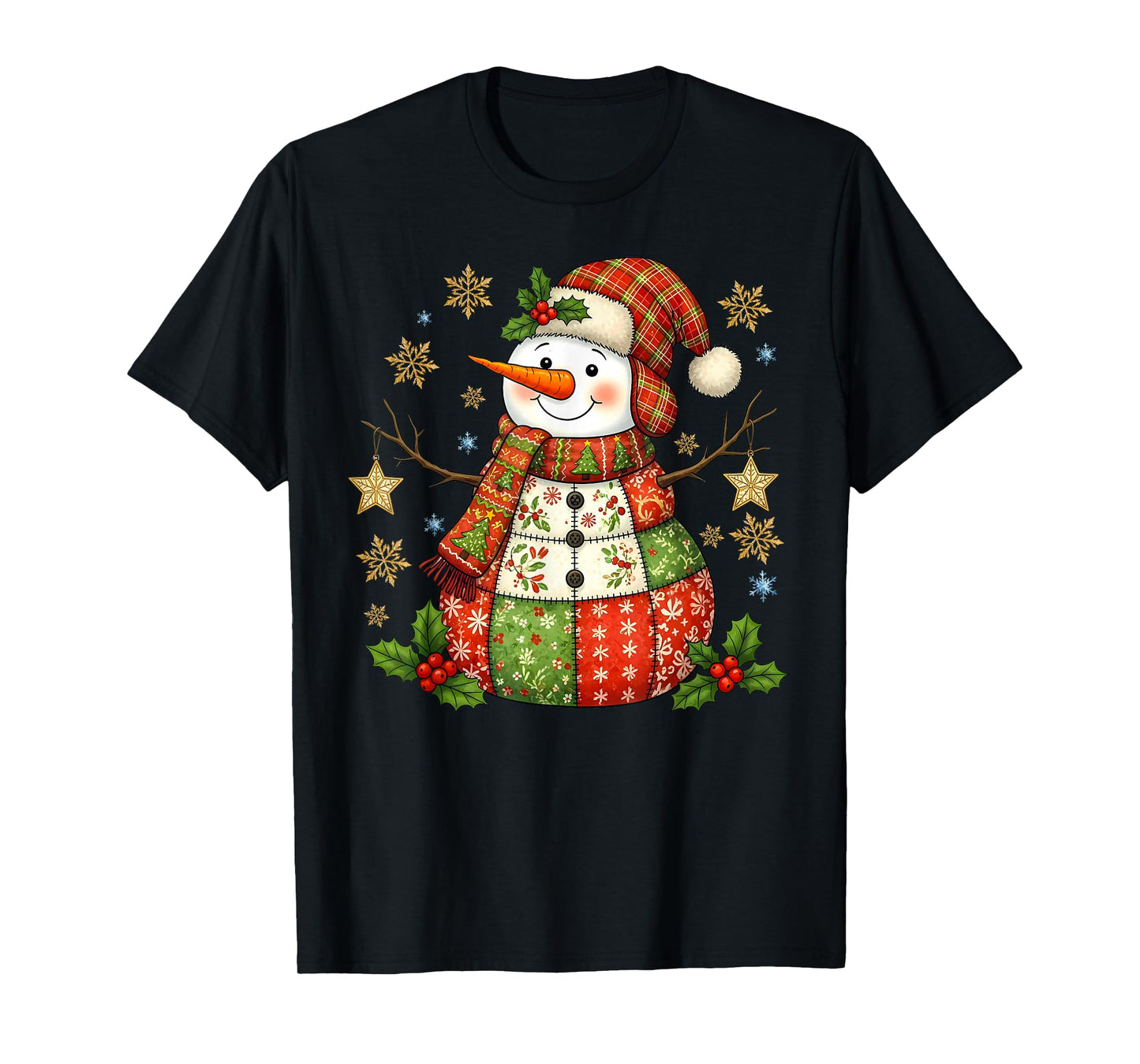 Patchwork Snowman Preppy Girly Christmas Xmas Holiday Kids T-Shirt