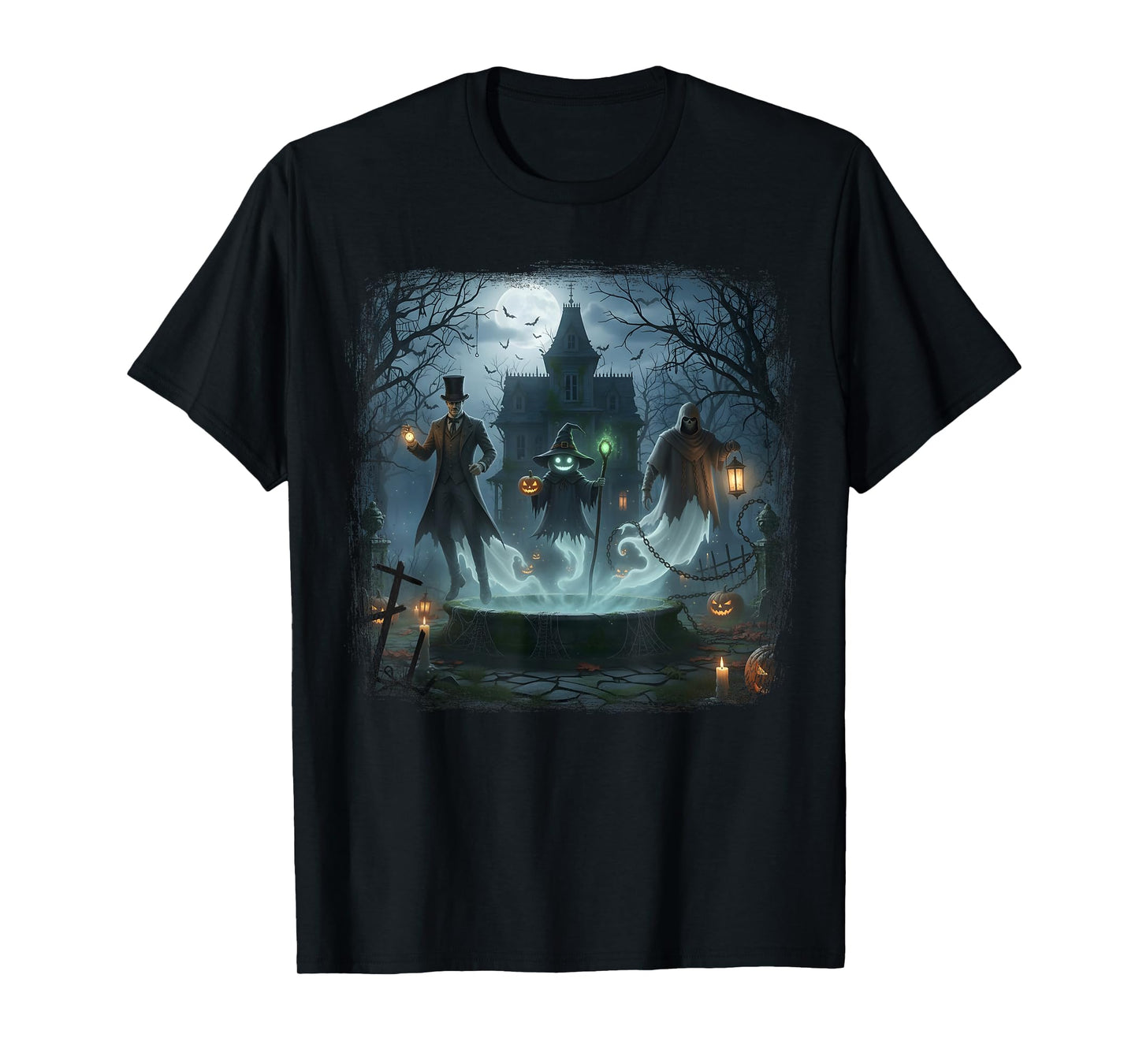 Haunted Trio with Witch Lantern and Pumpkin Magic Halloween T-Shirt